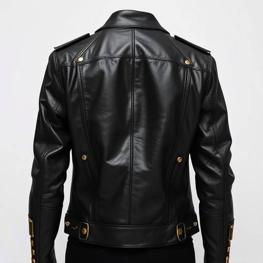 Giacca di pelle nera con finiture dorate