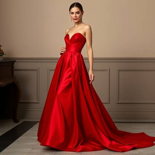 Modella che indossa un elegante abito rosso della nuova collezione Autunno/Inverno di Elegancia Italiana
