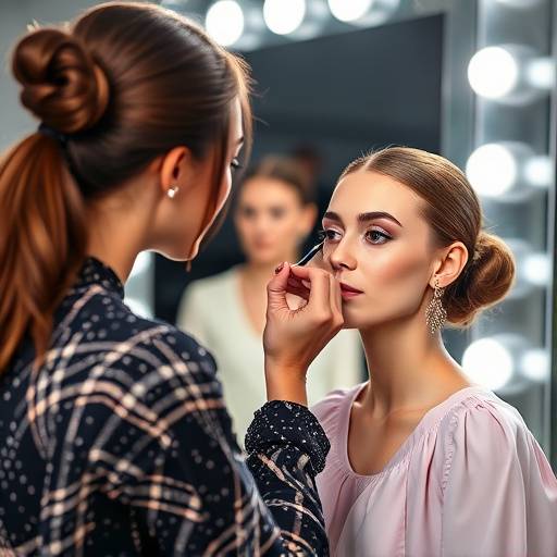 Modella che viene truccata nel backstage prima della sfilata