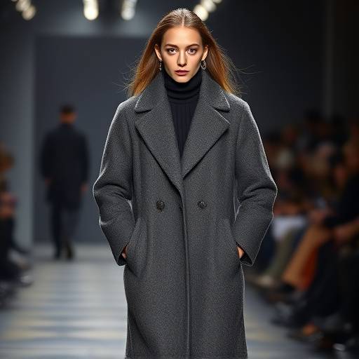 Modella con un cappotto di lana strutturato durante la sfilata Autunno/Inverno 2022 a Parigi